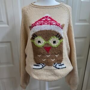 Democracy Winter Christmas Owl Tunic Knit Oversized Sweater Medium